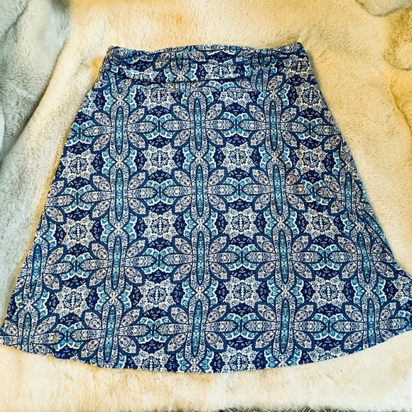 Artisan NY Skirt Navy Blue Indian Pattern Stretchy Knit A-Line Knee Length Med - Picture 1 of 5